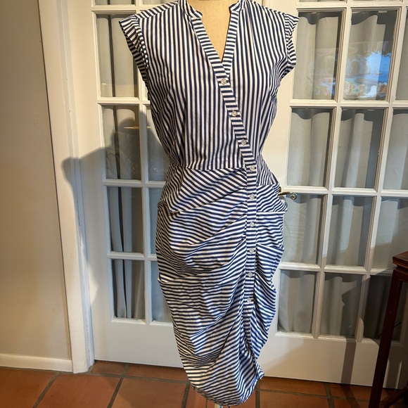 Navy and White Striped Midi Dress - Picture 1 of 7